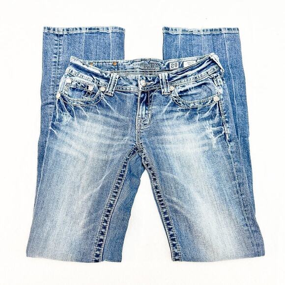 Miss Me Western Boot Cut Denim Jeans Feather Embellished Detail Size 28 - Picture 6 of 9